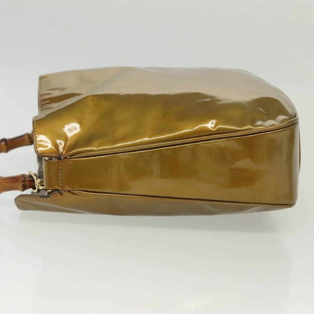 GUCCI Bamboo Hand Bag Patent leather 2way Beige Gold 001 1014 1638 0 Auth BA4761 - Picture 4 of 16